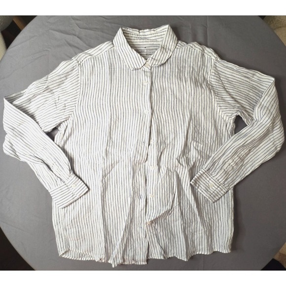 Muji Tops - Muji Striped Shirt Women Linen Preppy Cottage Quiet Luxury Minimalist